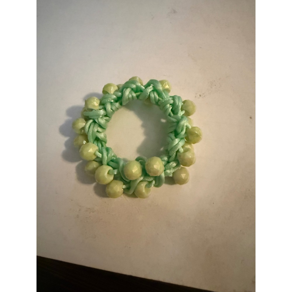 Mint Green Beaded Hair Scrunchie Braided Satin Cord‎ Elastic Hair Tie Accessory